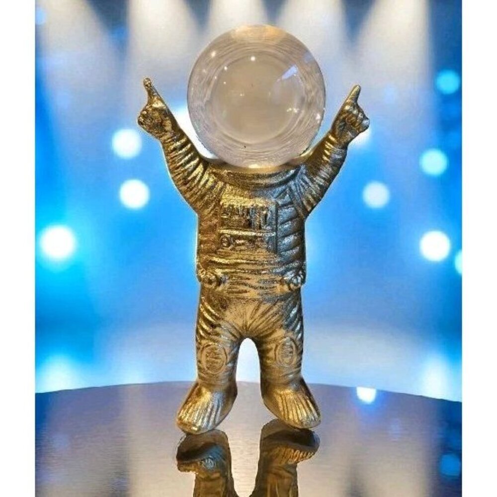 New Retro Pop Art Gold Glass Ball Head Astronaut On the Moon Figurine Room Decor